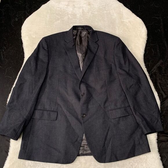 Lauren Ralph Lauren Mens Black Blue Sports Wool Blazer Size 46R Jacket 2‎ Button - Picture 1 of 9
